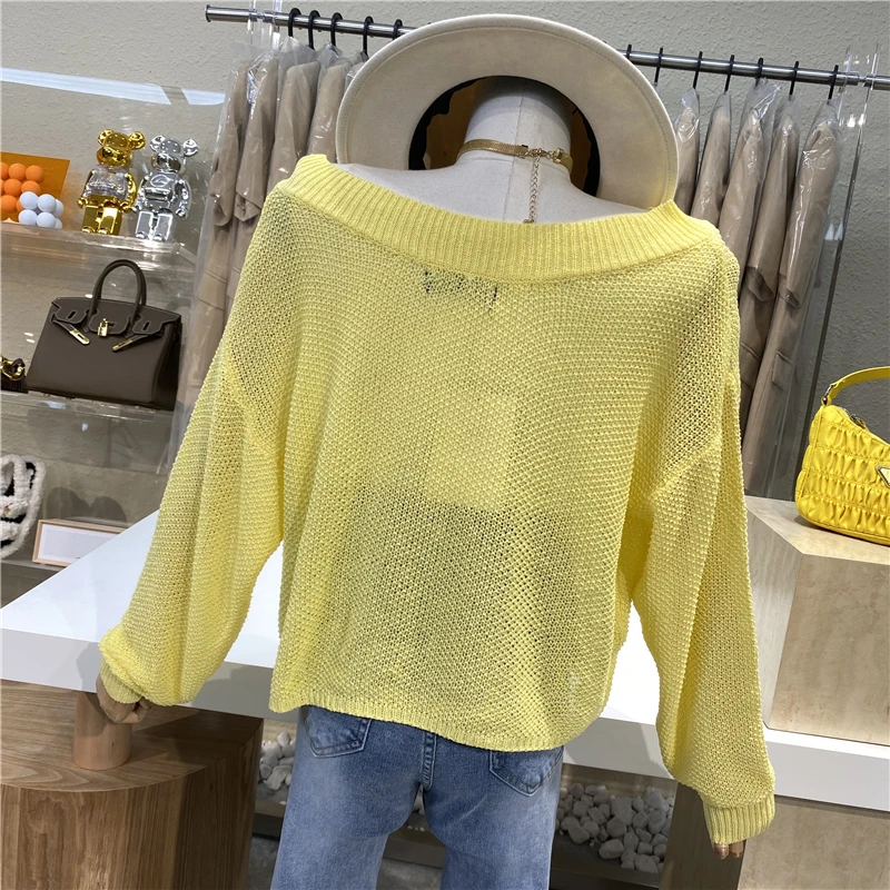 

2021 Small Fresh Micro-perspective Round Neck Loose Thin Wild Net Color Sweater Women's Gentle Temperament Hollow Casual Top