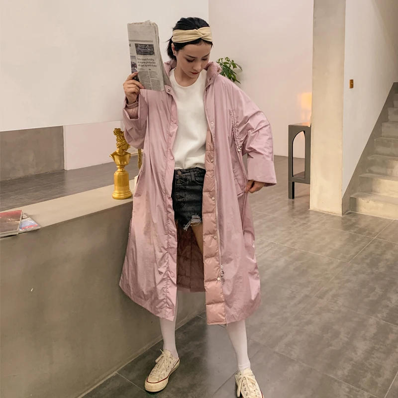 Pink Дизайн, зимний женский длинный пуховик, большие размеры, парка, пальто для женщин, тонкий, блестящий для женщин - Цвет: Pink