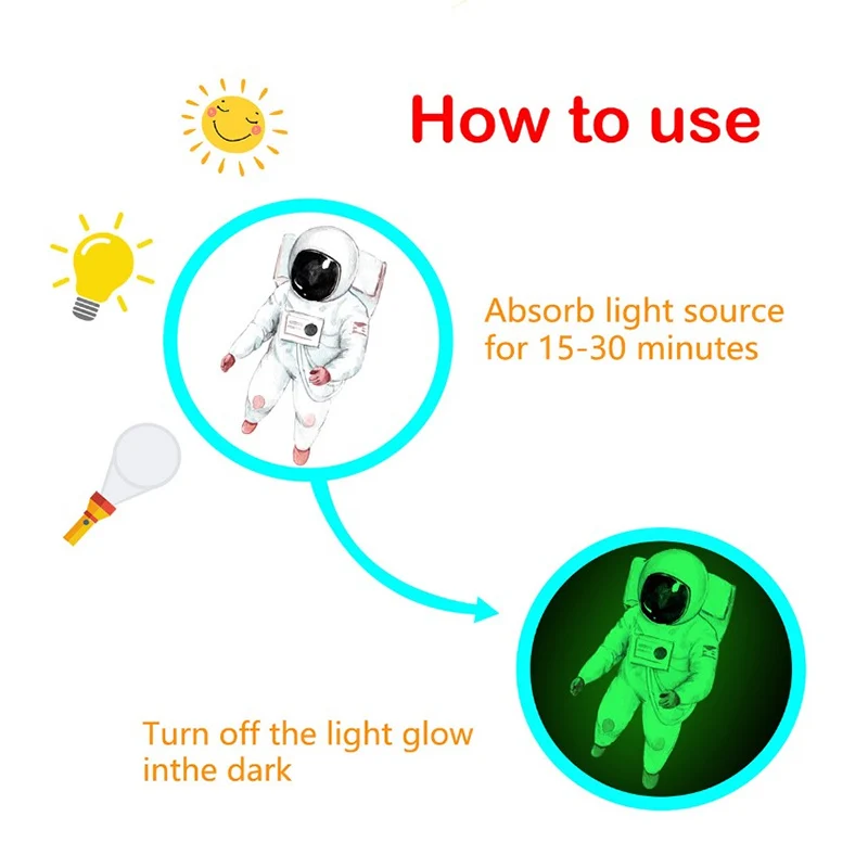 Световой Луна Звезды астронавт стены Стикеры мультфильмы космический корабль
