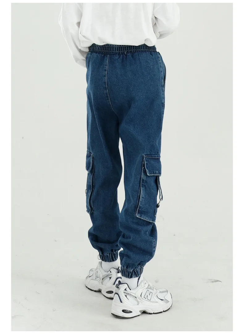 

Male Streetwear Hip Hop Vintage Fashion Loose Jean Trousers Men Casual Elastic Waist Ankle-length Jeans Cargo Denim Pant