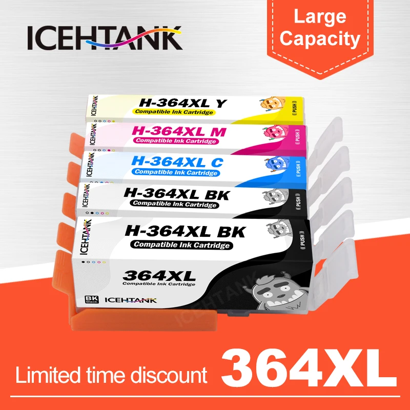 

ICEHTANK 5 Color Compatible Ink Cartridge Replacement For HP 364 XL For HP364 Photosmart 7510 C6380 C510a C309a C310a Printer