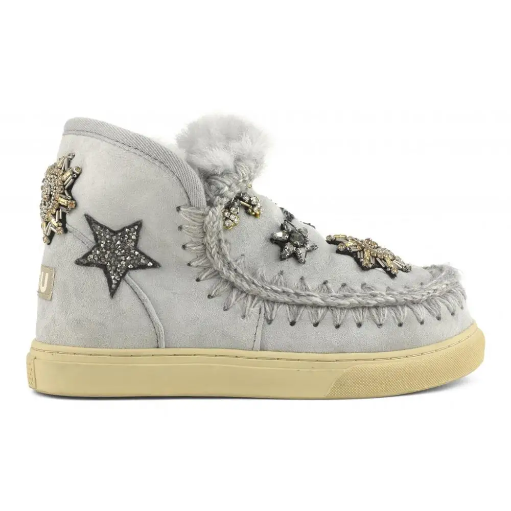 comprar Moug Inverno Botas De Neve Botas De Tornozelo Eskimo Original Tênis Estrela Remendos & Pele De Vison Guarnição De Pele De Carneiro Sapatos Femininos