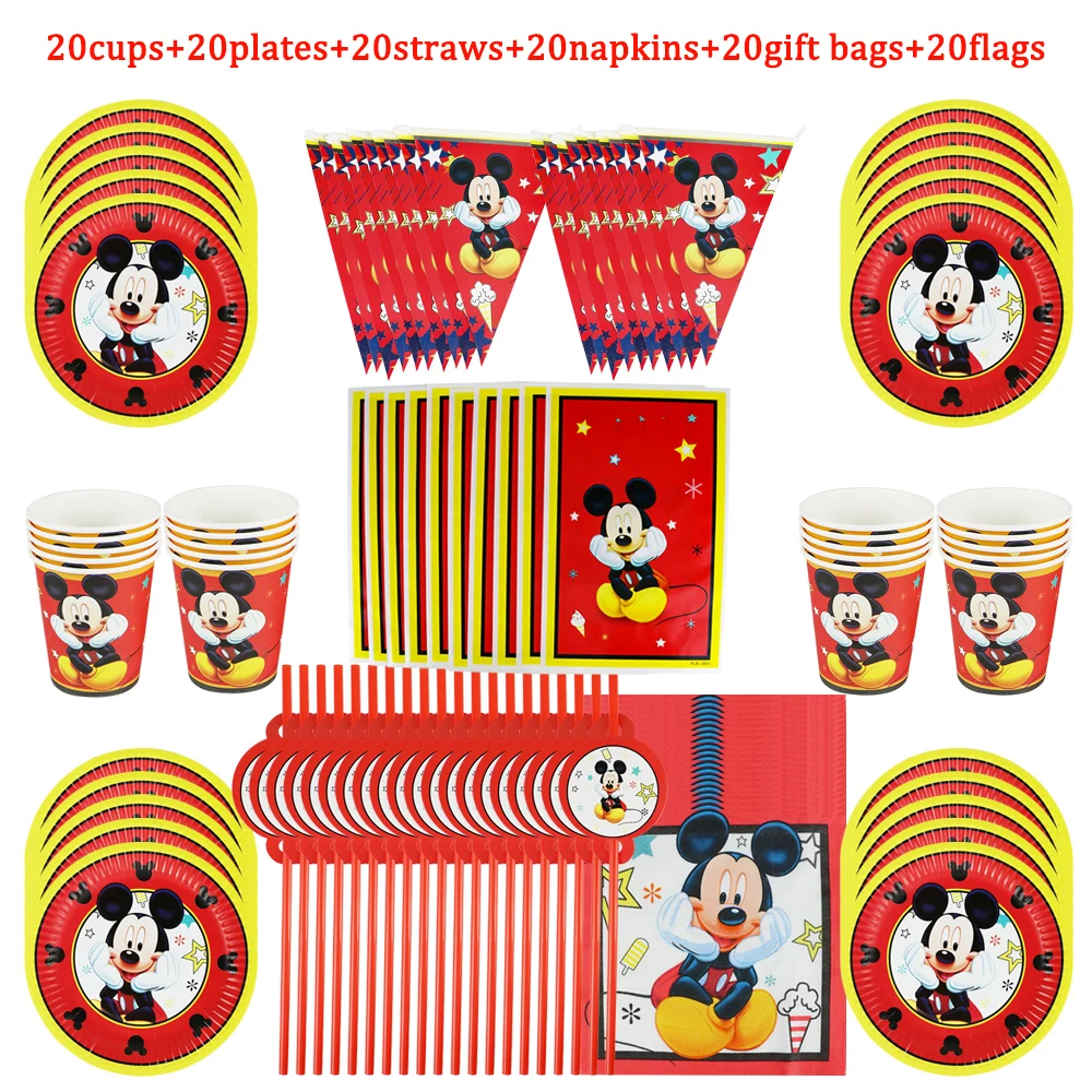 

Birthday Decoration Boy Red Mickey Mouse Baby Shower Party Supplies Plate Cup Napkin Gift Bag Tablecloth Hot Sale Theme