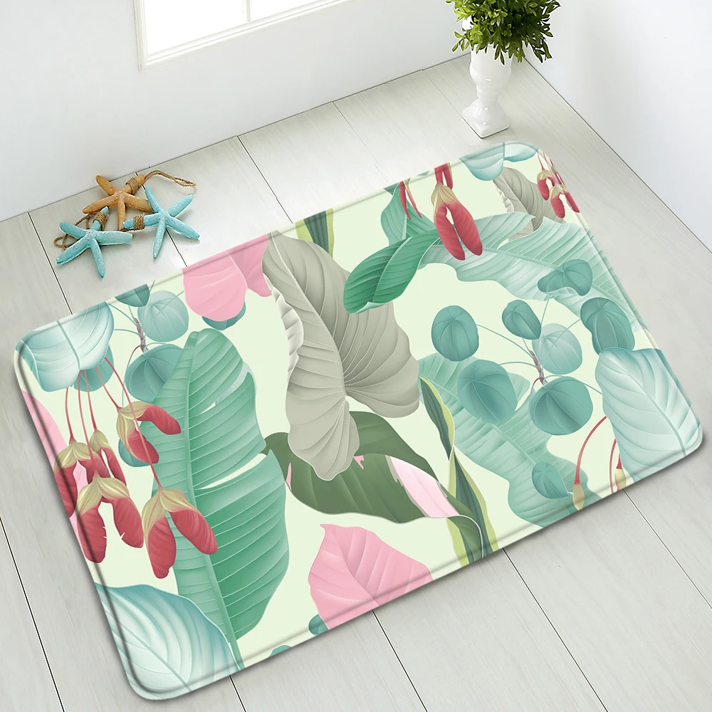 

Color Leaves Plants Bath Mat Bathroom Non-Slip Indoor Floor Carpet Water Absorption Pads Kitchen Living Room Doormat Home Decor
