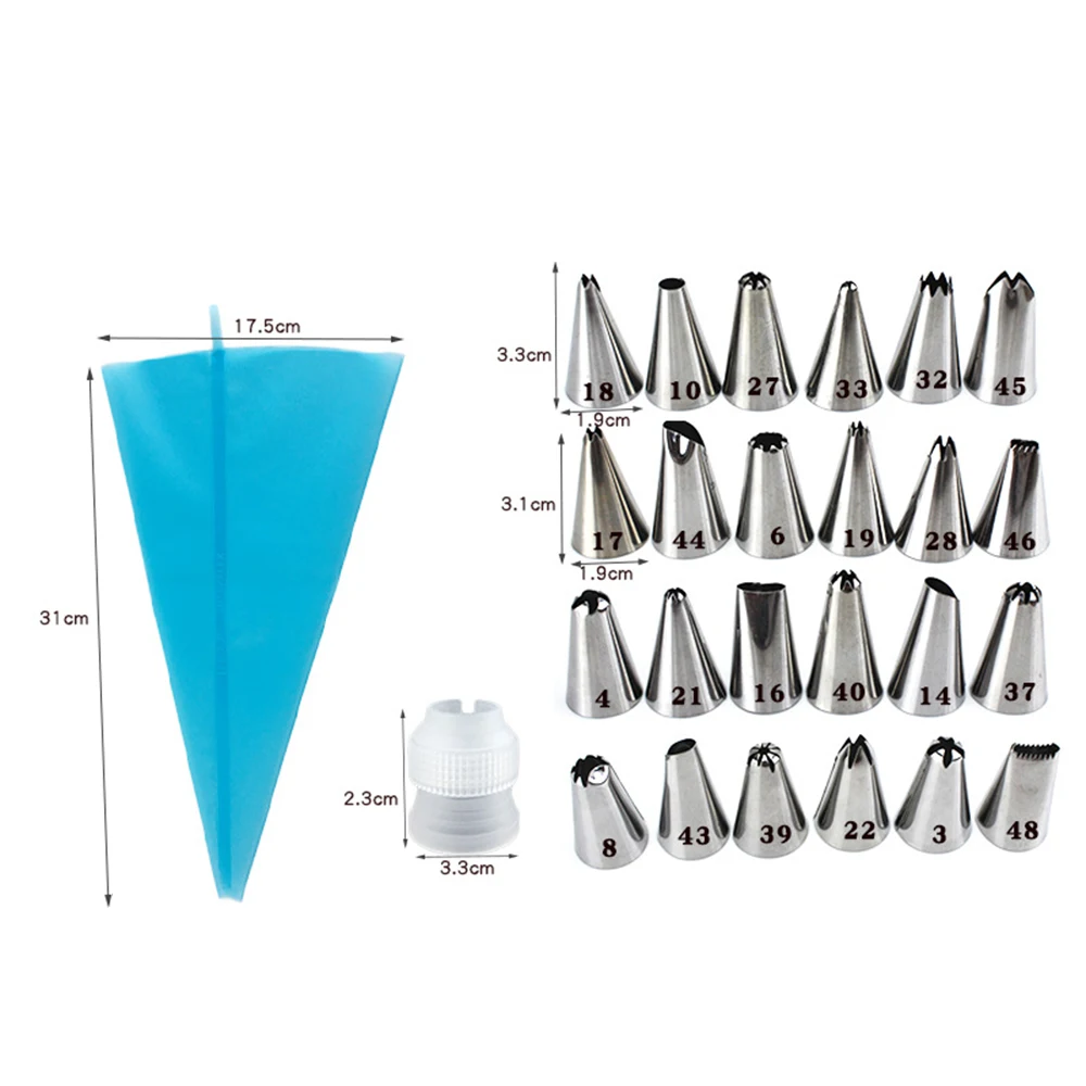 

26 Pcs/set Pastry Bag Tips Kitchen Diy Icing Piping Cream Reusable Pastry Bags And 24 Pcs Nozzle Set Cake Decorating Tools