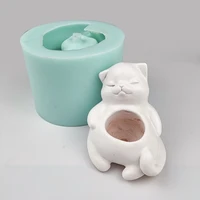 3d cute animal cat flowerpot silicone mould concrete succulent planter mold handmade creative plaster resin clay crafts