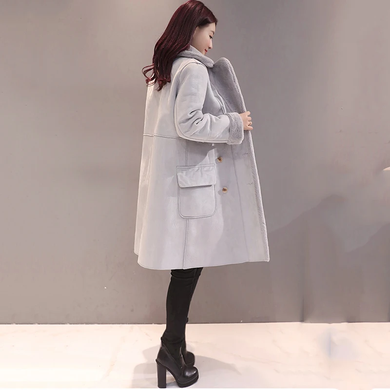 Winter Velvet Suede Jacket Coats Women Winter Outerwear Fashion Coat Thick Warm Faux Sheepskin Long Casual Female Overcoat