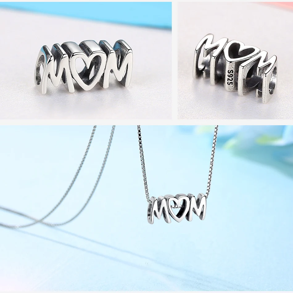 Настоящий 925 пробы Серебряный кулон с надписью Forever Love MOM оригинальный браслет