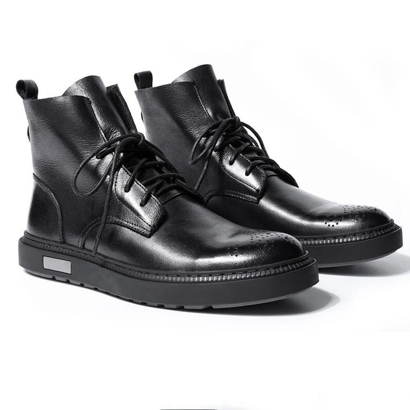 Повседневные ботинки Мужская зимняя обувь Ботинки из натуральной кожи на