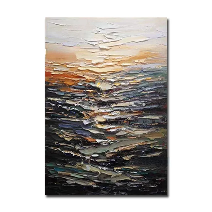 

No Framed Hand Painted High Quality Heavy Thick Textured Black And White Abstract Modern Wall Decoration Oil Painting On Canvas