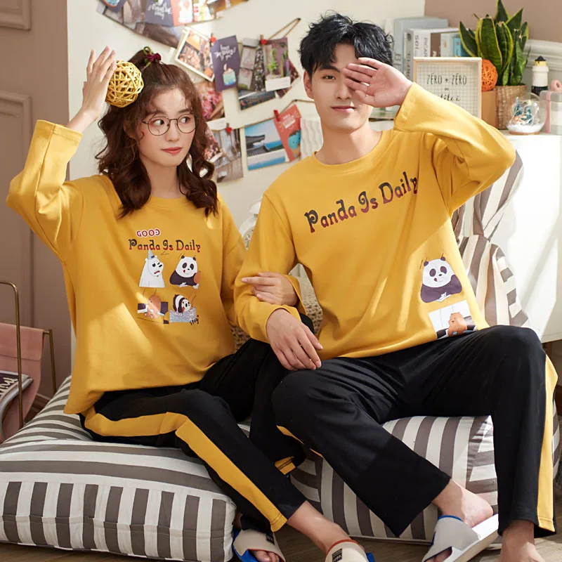 Комплект пижам из хлопка для пары пижама с длинными рукавами домашний костюм