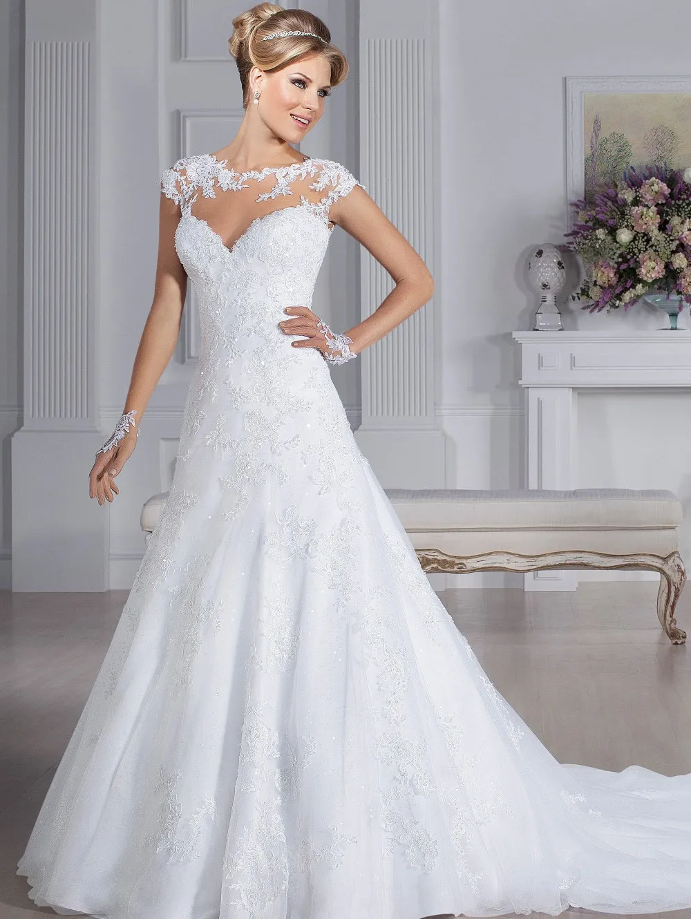 

Fashion Sexy Vintage Romantic white lace wedding dress 2021 a-line bridal gown bride dresses vestido de casamento