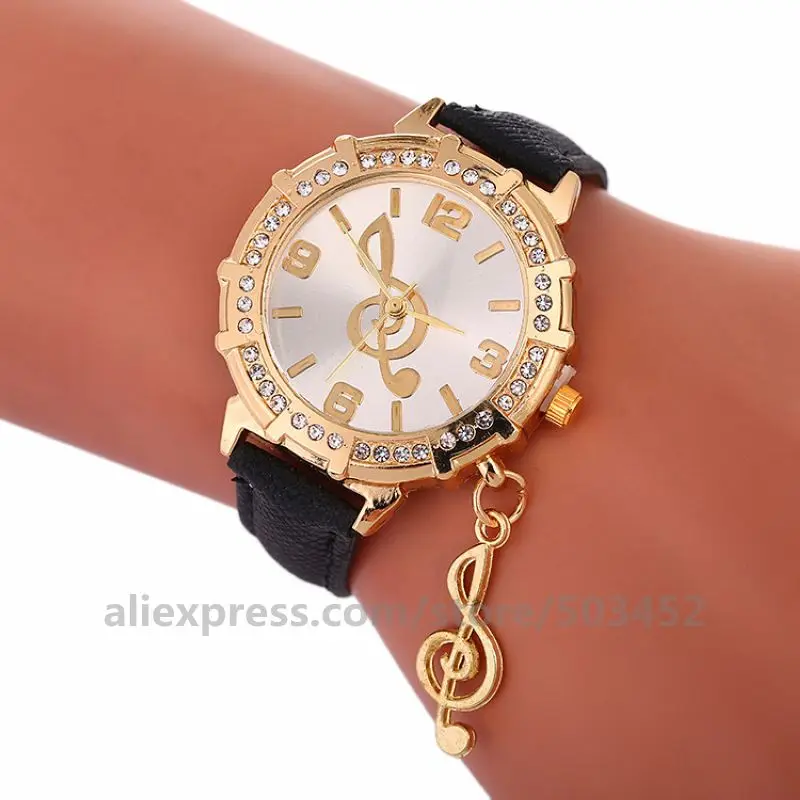 100 шт./лот 919070 женские часы с кожаным ремешком музыкальные подвеской наручные