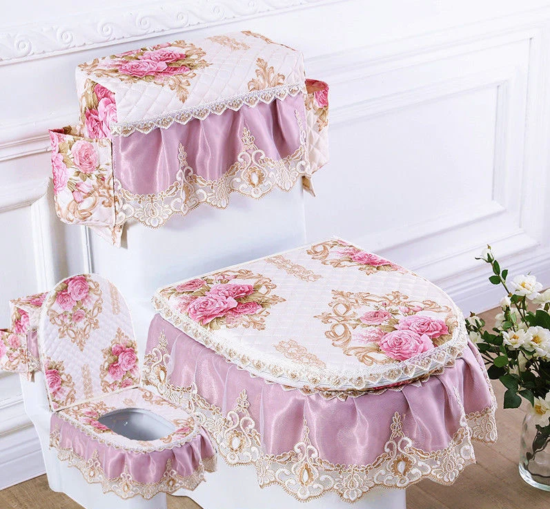 fyjafon 3pcs toilet seat cover washable embroidery toilet cover tank cover with storage bags printed lace bathroom toilet cover free global shipping