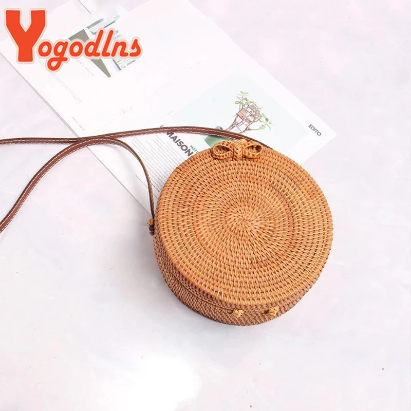 Круглые соломенные сумки Yogodlns для женщин плетеная летняя сумка ручной работы