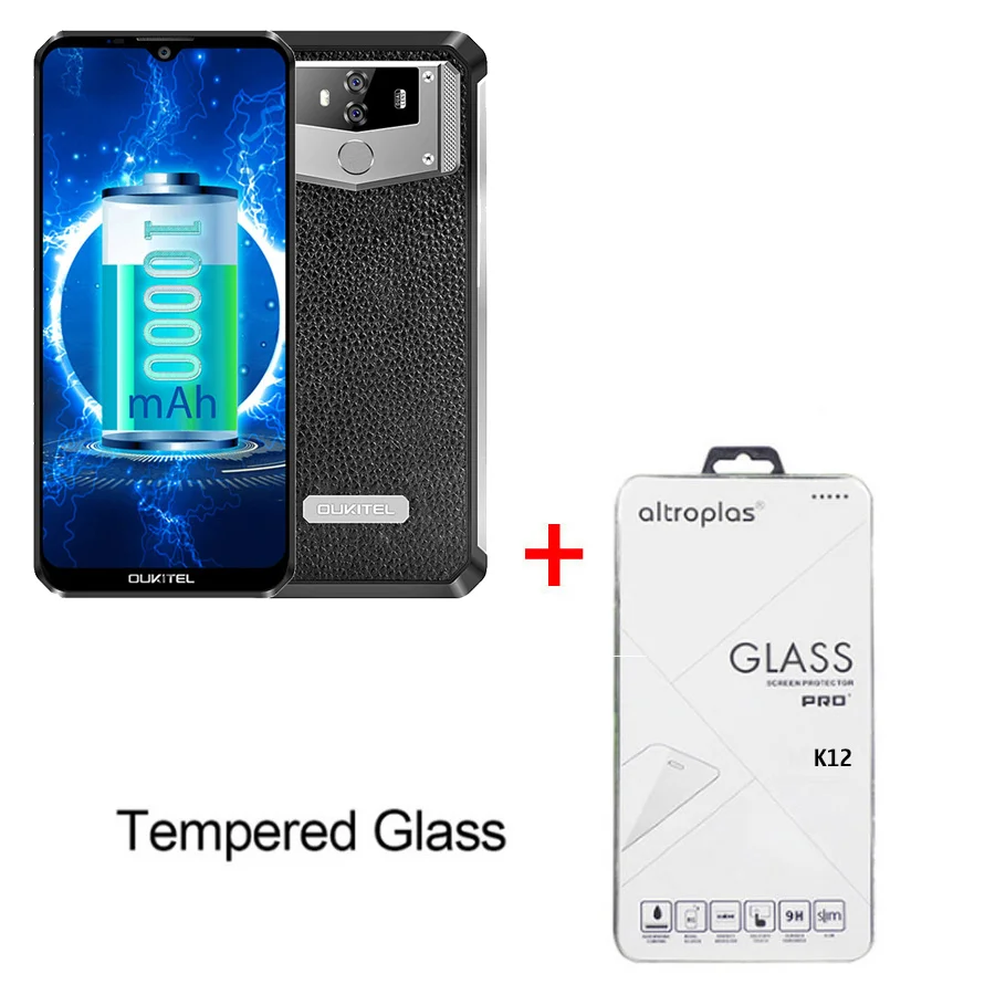 Black N Temper Glass OUKITEL K12 Android 9,0 мобильный телефон 6," 19,5: 9 MTK6765 6G ram 64G rom NFC 10000mAh 5 V/6A Быстрая зарядка отпечатков пальцев Смартфон - Цвет: Black N Temper Glass