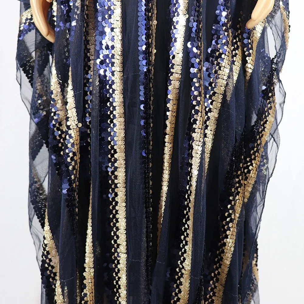 

Lugentolo 2 Piece Set Women Maxi Dress Mesh Sequin Stitching Batwing Sleeve O-Neck Loose Casual Summer Fashion Dresses