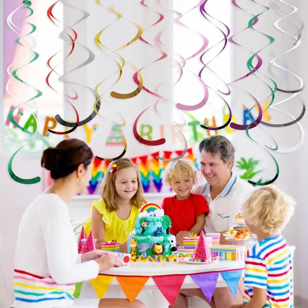 

14pc/pack Ceiling Hanging Swirls Decoration Metallic Foil Dangling Swirls for Anniversary Birthday Wedding Shower Party Supplies