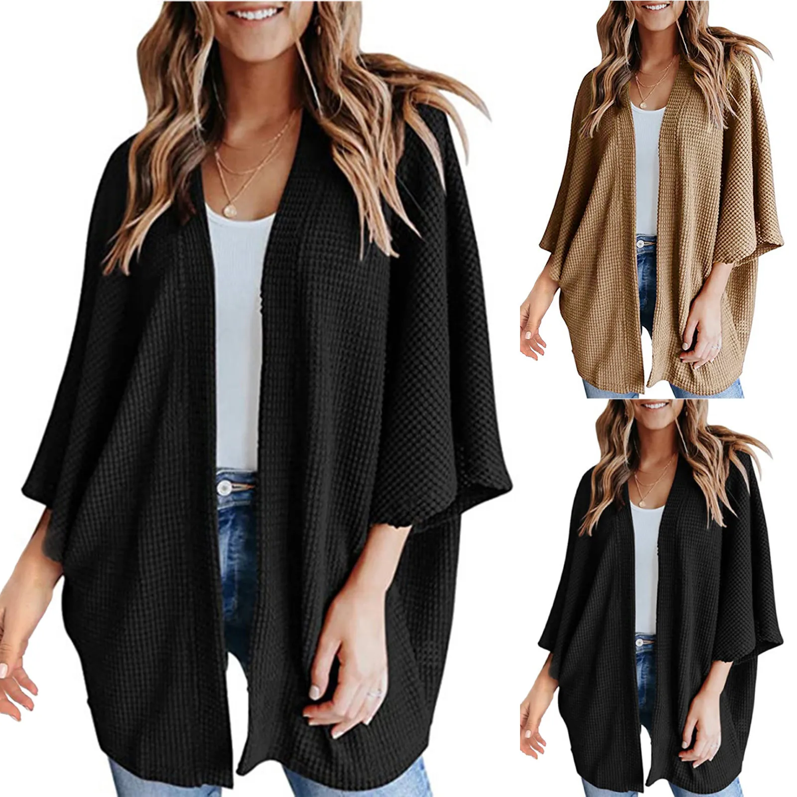 

Женский однотонный кардиган с рукавом летучая мышь, кардиган с асимметричным подолом, женская блузка, пальто, женские кардиганы, новый стил...