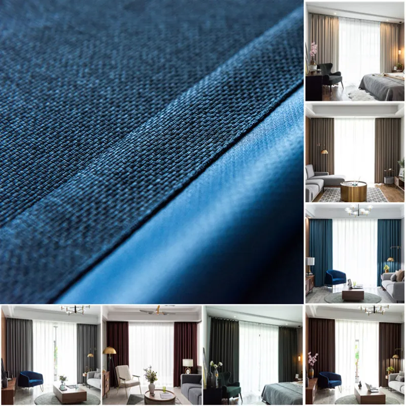 

Modern Linen 85% Shading Blackout Navy Window Curtains for Bedroom Treatment Living Room Blinds Ready Made Drapers on Kitchen