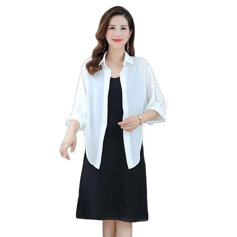 Блузка женская свободного кроя однотонная белая рубашка большого размера топ в