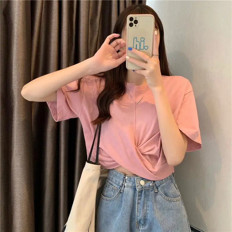 

Summer 2021 new ins Korean irregular short sleeve T-shirt women's design sense minority short loose top
