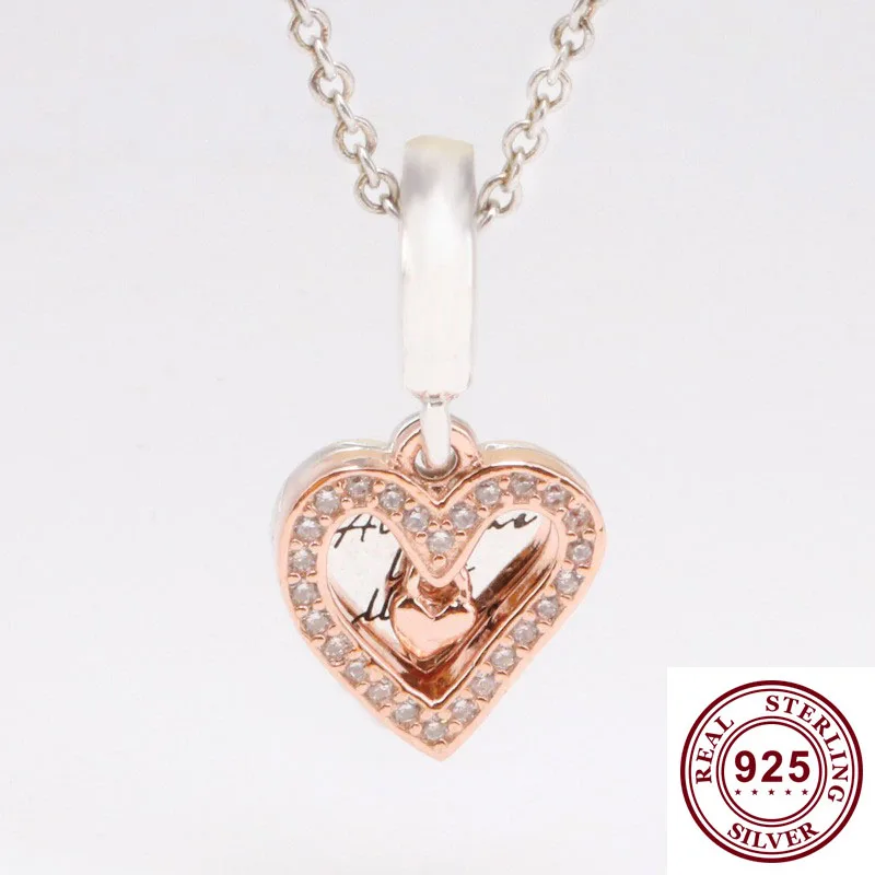 

Original 925 Sterling Silver Charm Rose Gold Hand Painted Love Pendant Fit Pandora Women Bracelet & Necklace Diy Jewelry