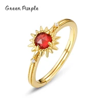 green purple 925 sterling silver rings garnet sun flower for women gold wedding trend fine jewellery anillos rings for women