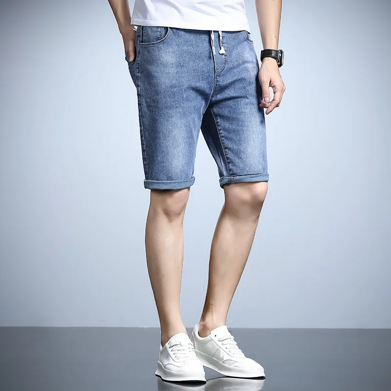 Summer Men's Short Jeans Elastic Denim Shorts Stretch Loose Straight Casual Jeans Trousers Denim Shorts Male Clothes