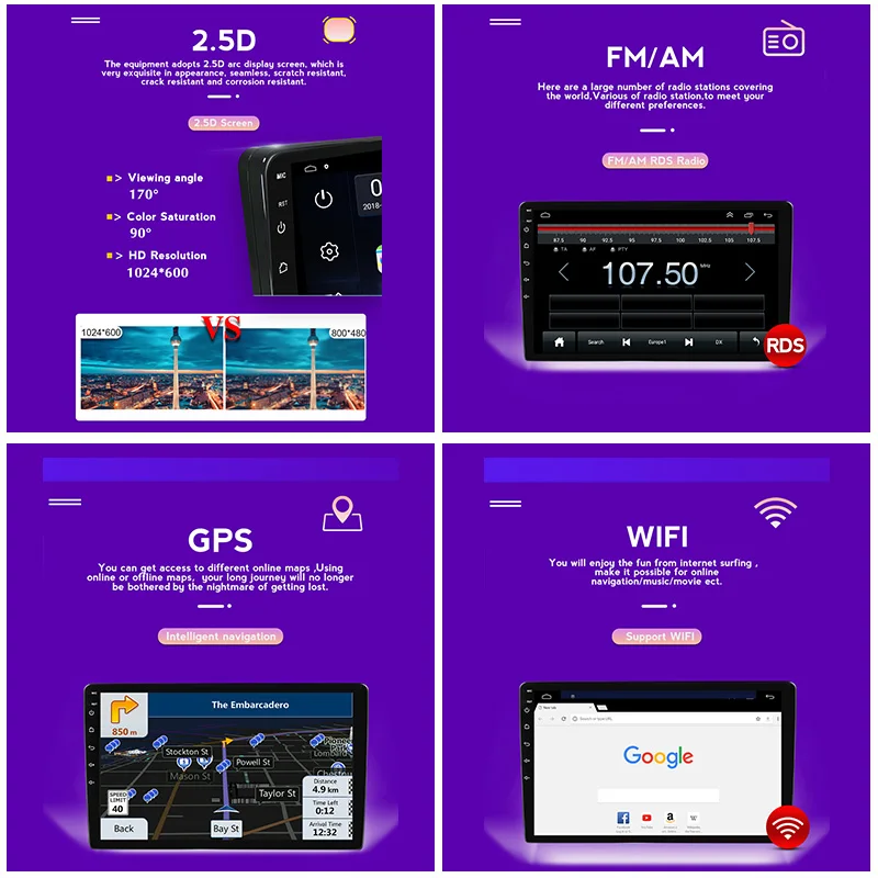 Автомобильный мультимедийный плеер на Android 11 2 Гб ОЗУ 32 ПЗУ с GPS Навигатором радио