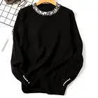 Пуловер женский, однотонный, с бусинами, с круглым вырезом, свободный, вязаный, 2020