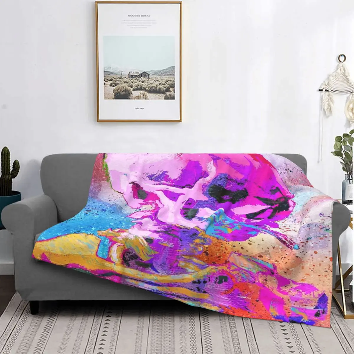 

Manta de pintura Pop Art colorida de Calavera, для cama colcha, alfombra a cuadros, colcha de verano, manta para cama