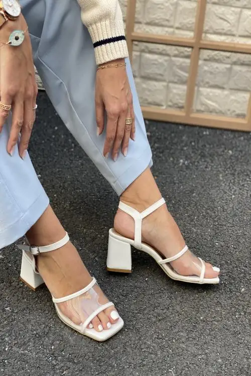 Туфли TUGBA женские на каблуке с прозрачной лентой и пряжкой запястье|Женские