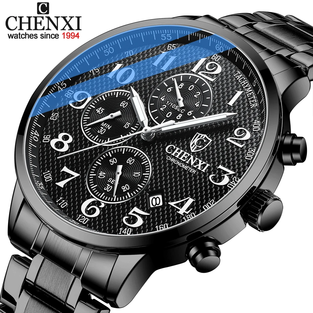 

CHENXI Brand New Mens Watches Top Luxury Chronograph Sport Waterproof Men Analog Quartz Watch Stainless Steel Relogio Masculino