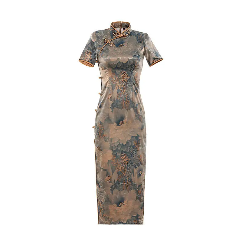 Винтажное женское вечернее платье-Ципао приталенное платье с коротким рукавом