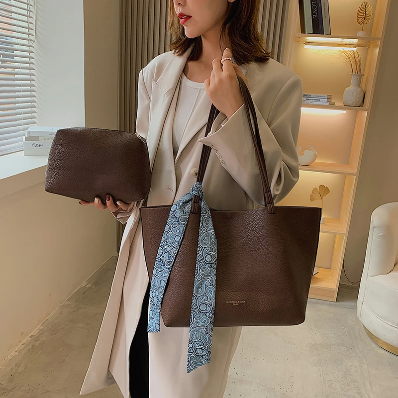 

High Quality Silk Scarf Shopping Totes Women's Handbag and Purse 2021 Trend Luxury Designer Son and Mother Bags PU Shoulder Bags