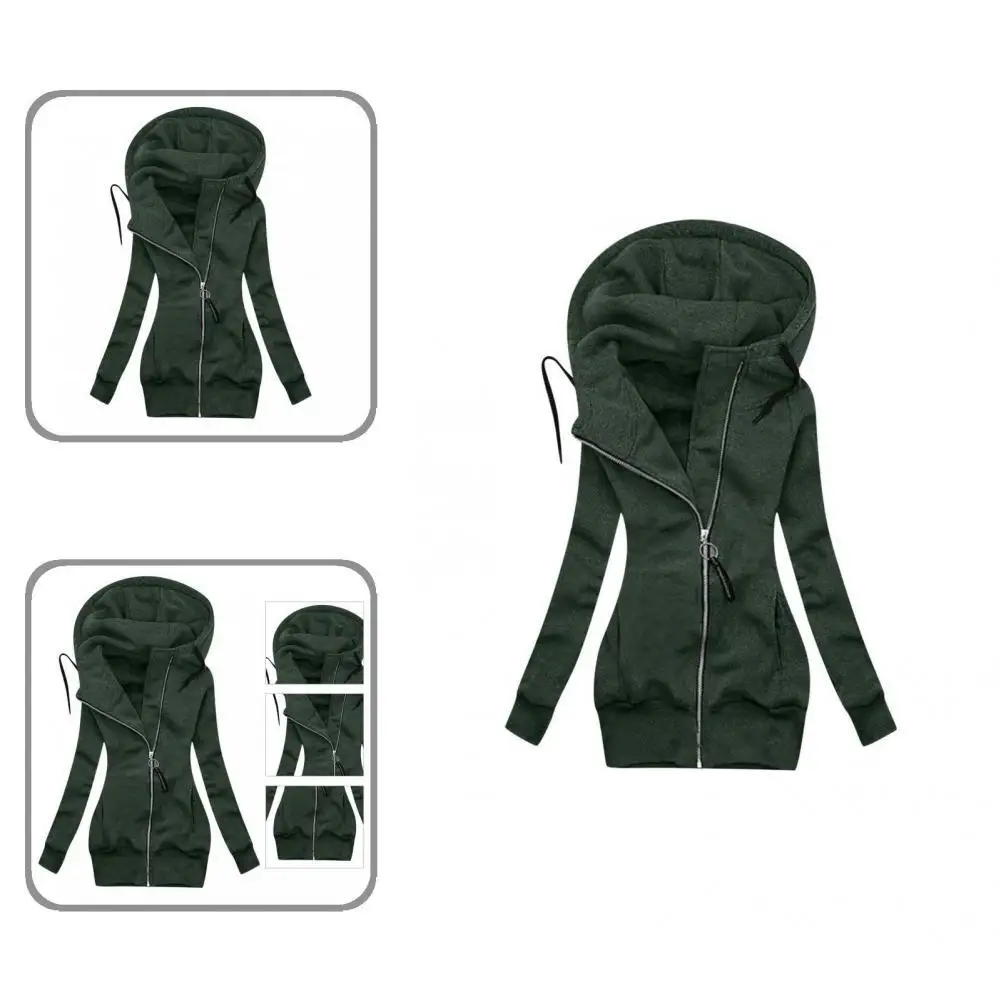 

Mid-Length Charming Pure Color Hooded Warm Sweatshirt Coat for Work