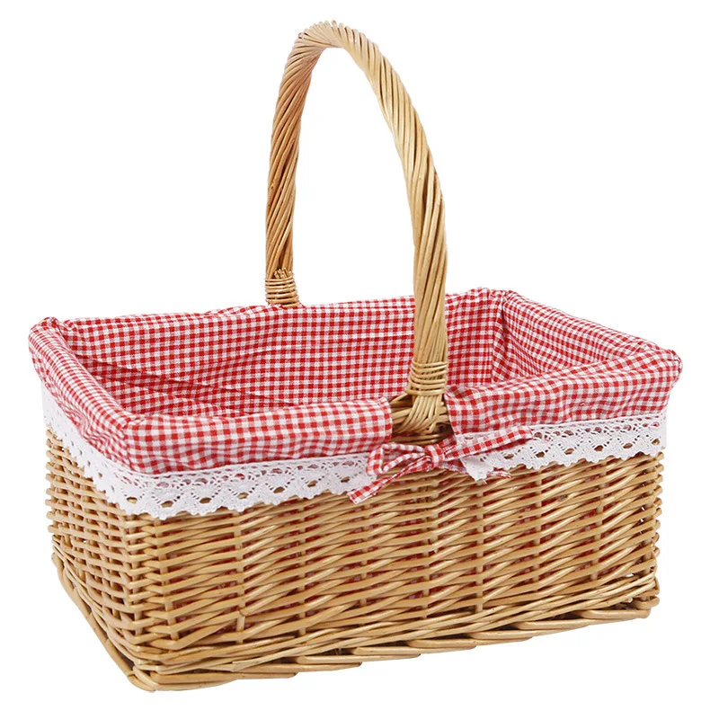 

Outdoor Storage BasketsWicker Woven Rattan Portable Picnic Organizer Basket with Lid Shopping Fruit Flower Gifts Container