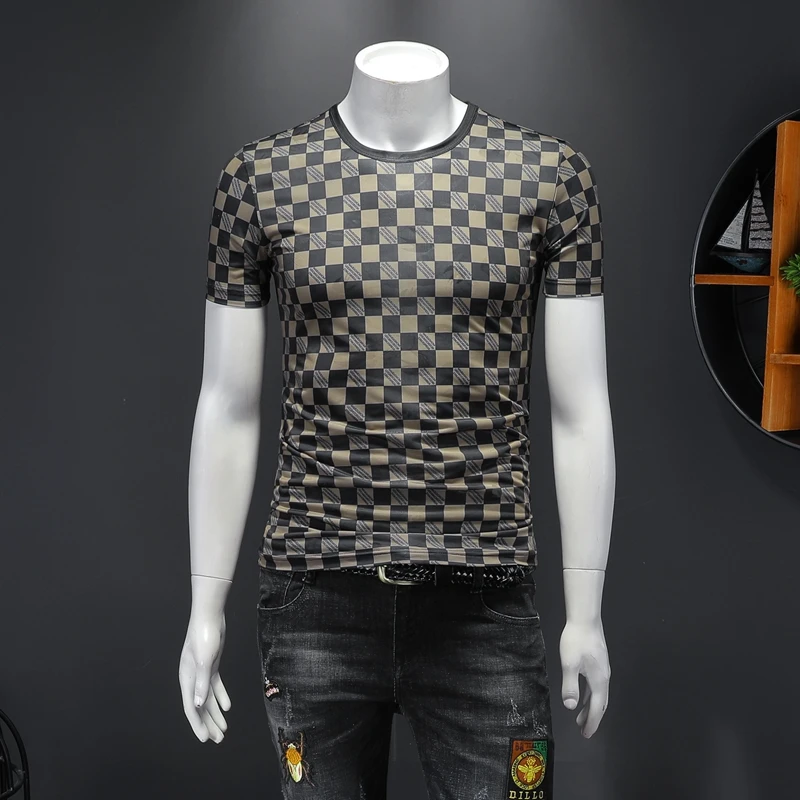 

Plaid High Quality Men's T-Shirt EU/US POPular Style 2021 Summer New Brand Man Tee Shirt Homme Short Sleeve TShirts T1149A