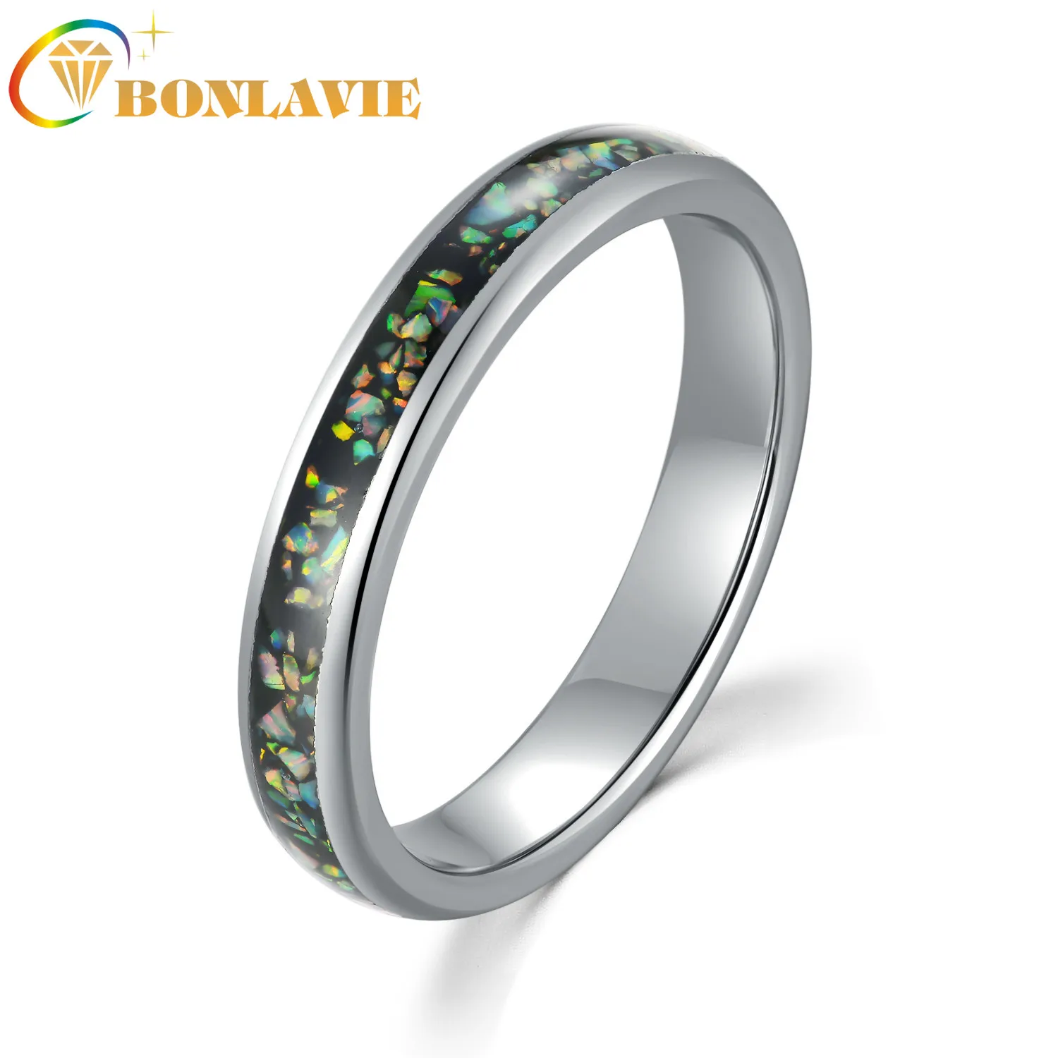 

BONLAVIE 4mm Steel Color Dome with Random Broken Aobao Tungsten Steel Ring Ring Wedding Bands for Women