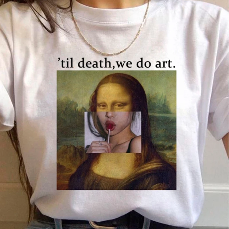 Mona Lisa футболка Женская Harajuku 90s прикольная Винтажная Футболка Ullzang Graphic корейский