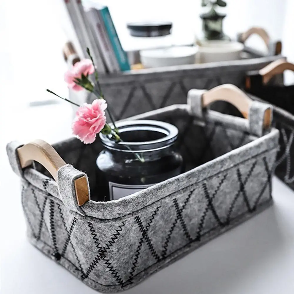 

1pc 3 Sizes Portable Striped Felt Storage Basket Clothing Storage Basket Dirty Clothes Storage Box Books Home Storage Tools