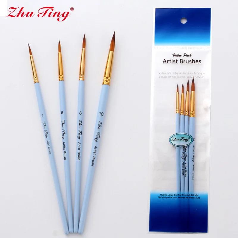 

4pcs/set Blue Rod Paint Brush Set Professional Nylon Brush Watercolor Painting Pen Oil Paint Brush Pen Art Stationery