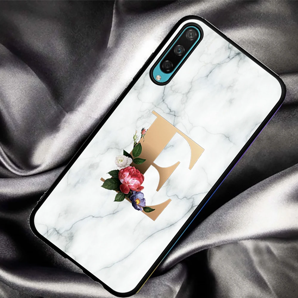 

fashion Custom name letter marble Soft Floral Phone Case For Huawei Honor 8 Lite 8X 8C 9X Pro 9 10 Lite 20 Back cover Silicone