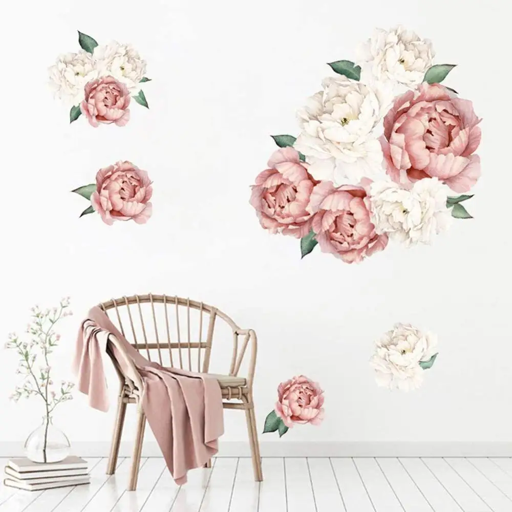 

Peony Flowers Wall Decals Floral Wall Stickers Murals Delicate Wallpaper Art Applique, Decorative Waterproof Home Deco