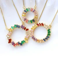 2020 new trendy necklaces gold chain copper micro rainbow cz pendant necklace for women charm jewelry lady girls luxury gift