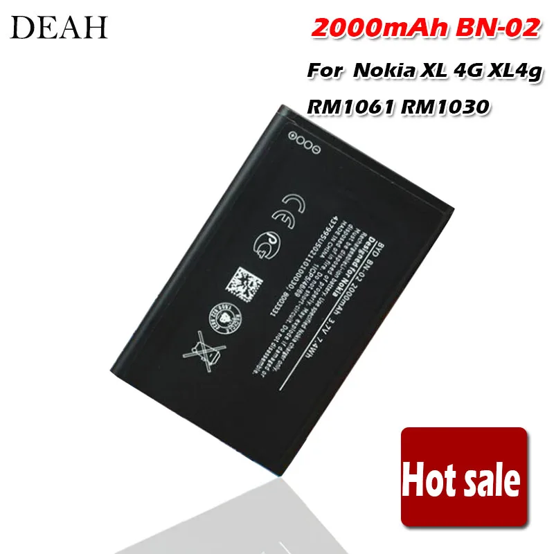 1 шт. 3,7 в 2000 мАч литиевая батарея BN-02 для Nokia XL 4G XL4g RM1061 RM1030 BN-02 запасная батарея для телефона
