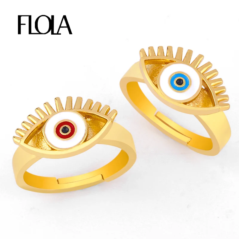 Женское кольцо с турецким глазом FLOLA 24K регулируемое открытым злом турецкое