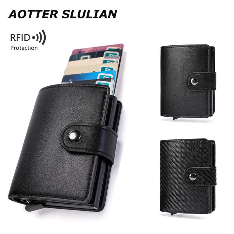 

Men Credit Card Holder Business Passport Protector Wallet Anti-thief Automatic RFID Money Clip Female Slim Leather Wallets Purse