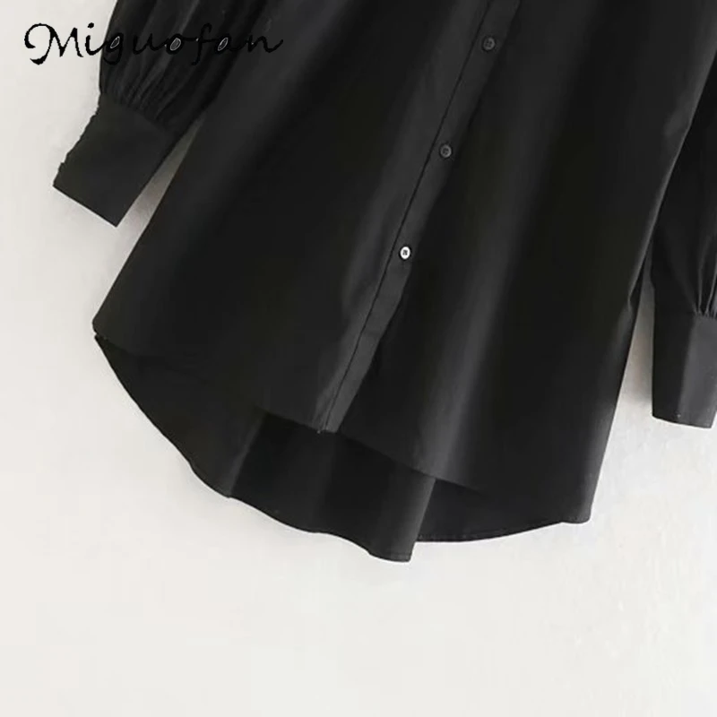 Miguofan женская блузка рубашки белая черная блуза на пуговицах винтажная длинный